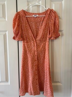 BB Dakota Coral Orange Floral V-Neck Mini Dress